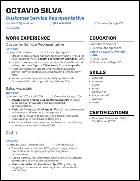 Resume Examples Customer Service Representative