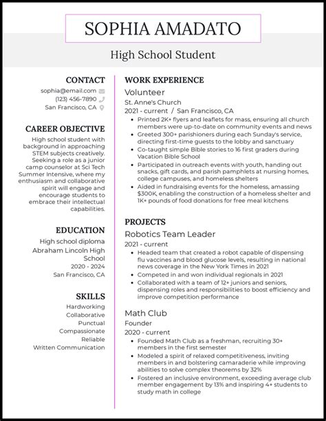 Resume Examples For High School Students With No Work Experience