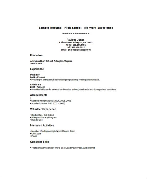 Resume Examples For Highschool Students With No Work Experience