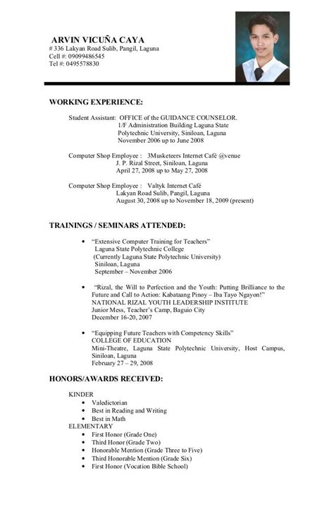 Resume Examples For Students With Work Experience