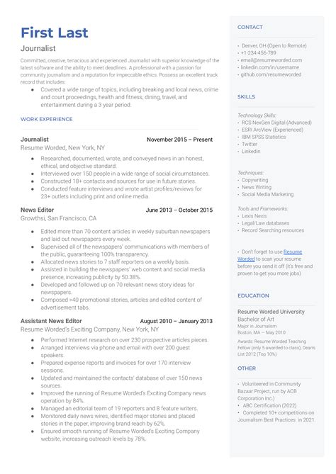 Resume Examples Journalist