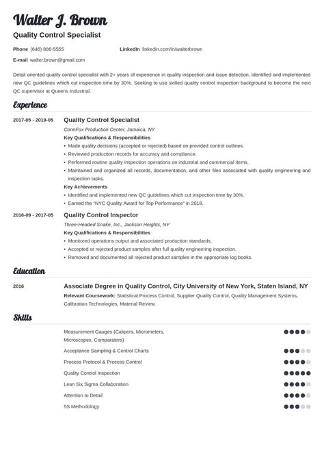 Resume Examples Quality Control