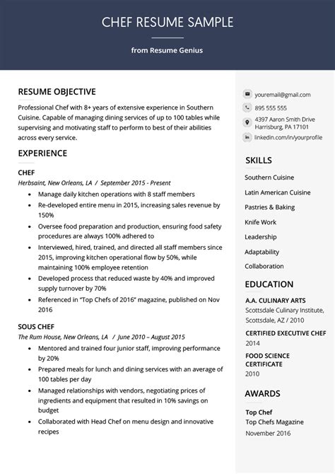 Resume For Chef Template Examples