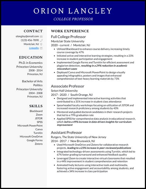 Resume For College Professors Examples