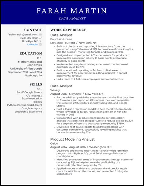 Resume For Data Analyst Role