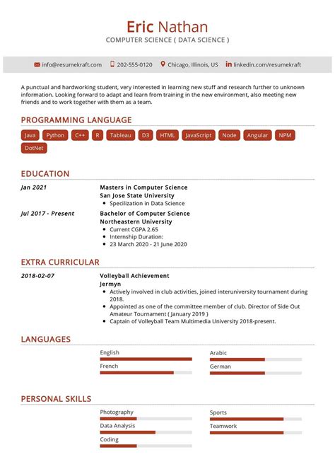Resume For Data Science Fresher