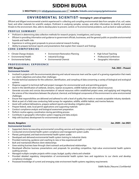 Resume For Environmental Jobs