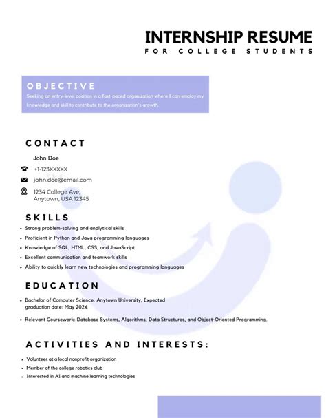 Resume For Internship No Experience