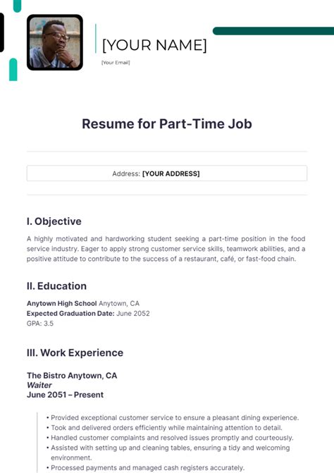 Resume For Part Time Job Student Sample