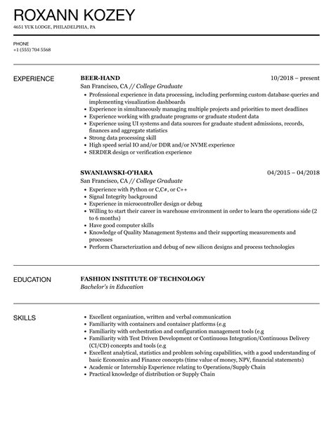 Resume For Recent College Graduate Samples
