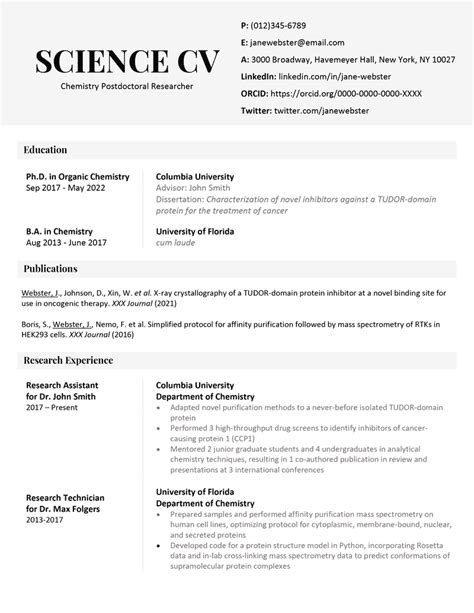 Resume For Science Students
