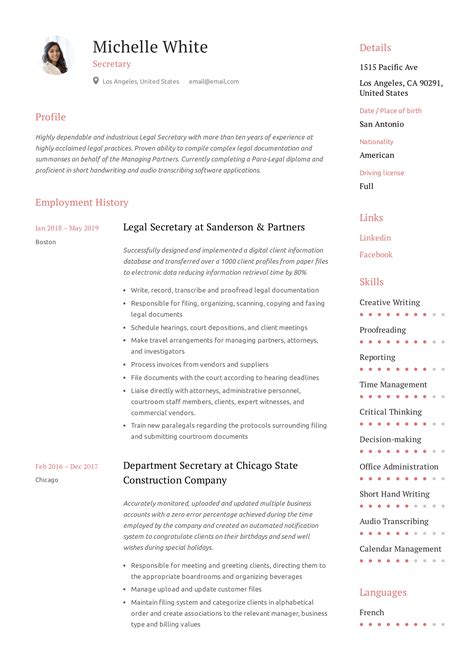 Resume For Secretaries