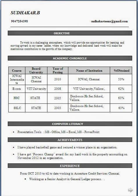 Resume Format Doc For Fresher Bcom