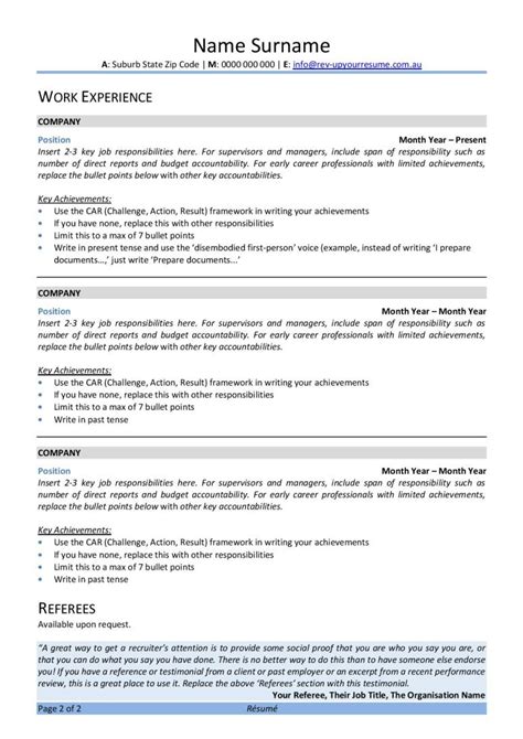 Resume Format For Australia