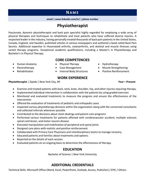 Resume Format For Physiotherapist