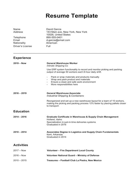 Resume Format Word File Download
