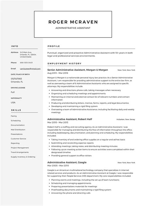 Resume Model For Administrative Assistant