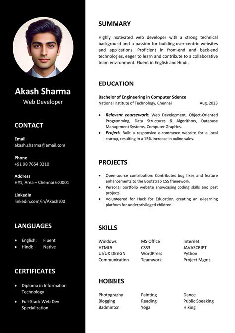 Resume Model For Freshers   