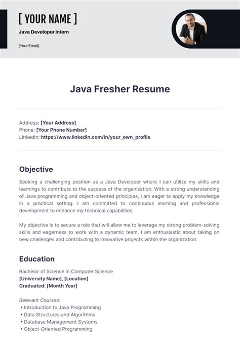 Resume Model For Job Fresher Java