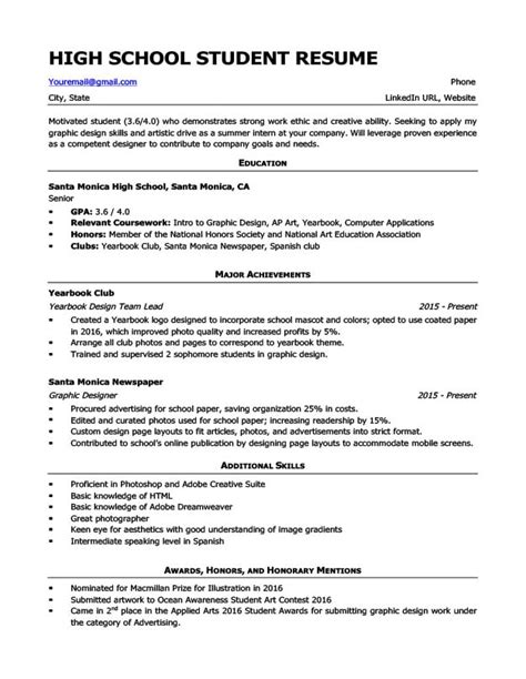 Resume Objective Examples For High School Students