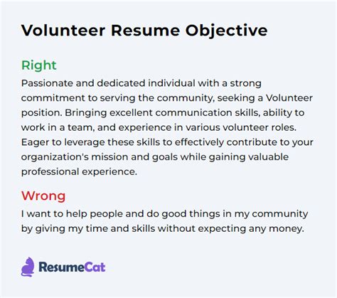 Resume Objective Examples For Volunteer Work