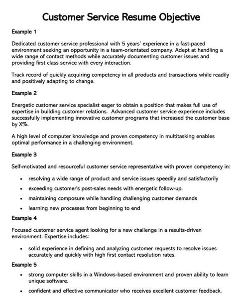 Resume Objective For Customer Service Job