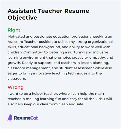 Resume Objective For Teacher Assistant Examples