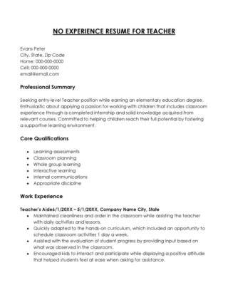 Resume Objective For Teacher With No Experience