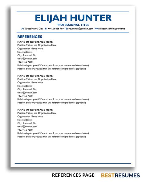 Resume References Template Google Docs