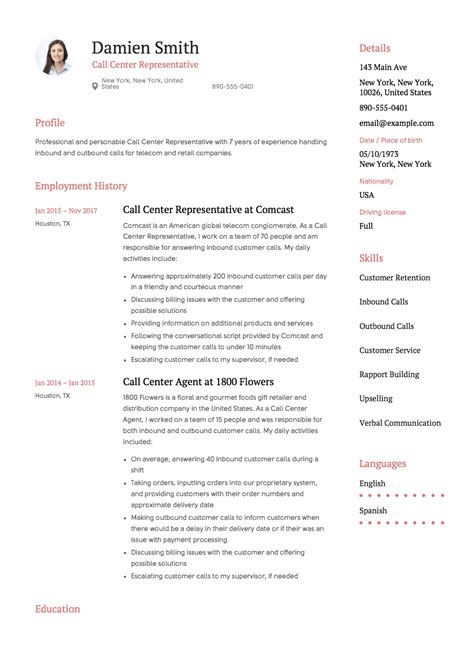 Resume Sample For Call Center Job