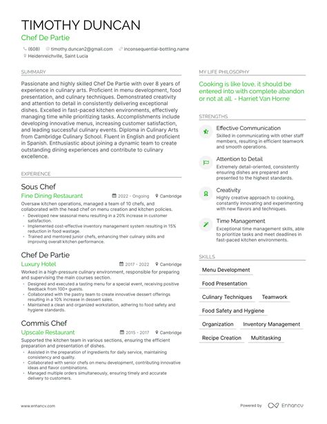 Resume Sample For Chef De partie