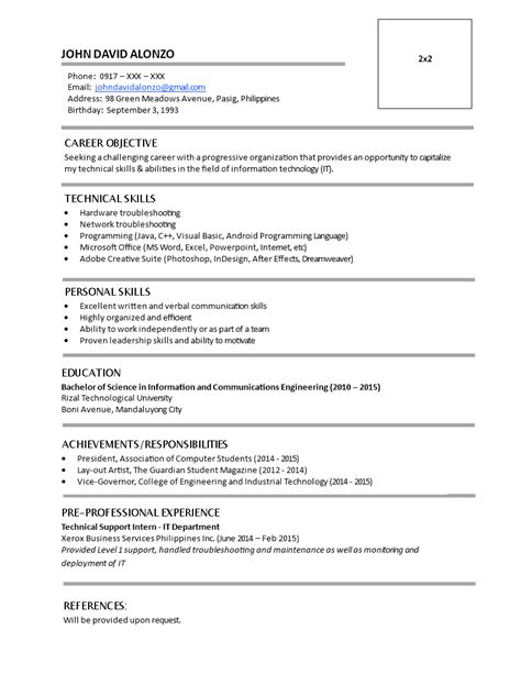 Resume Sample For Fresh Graduate Without Experience