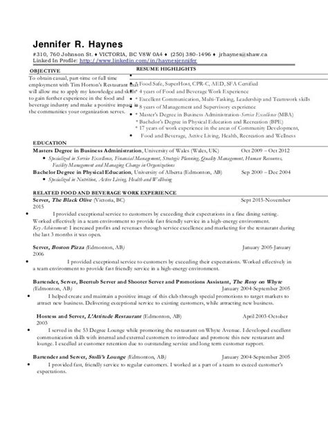 Resume Sample For Tim Horton Jobs