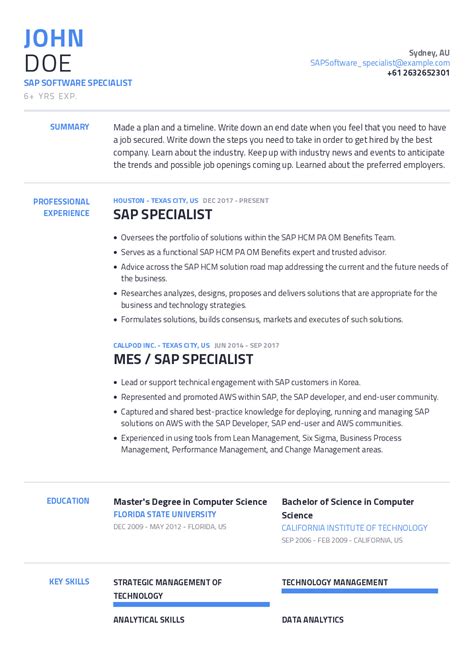 Resume Sample With Sap Experience