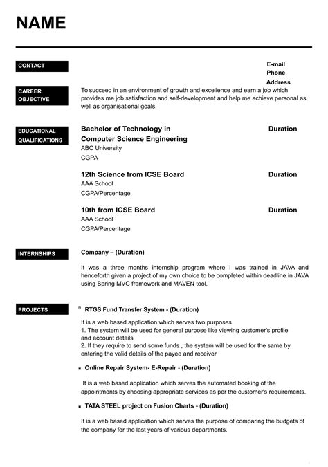 Resume Samples For Freshers Job