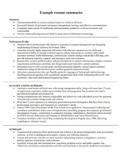 Resume Skills Summary Example