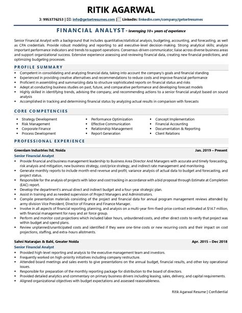 Resume Summary Examples Financial Analyst