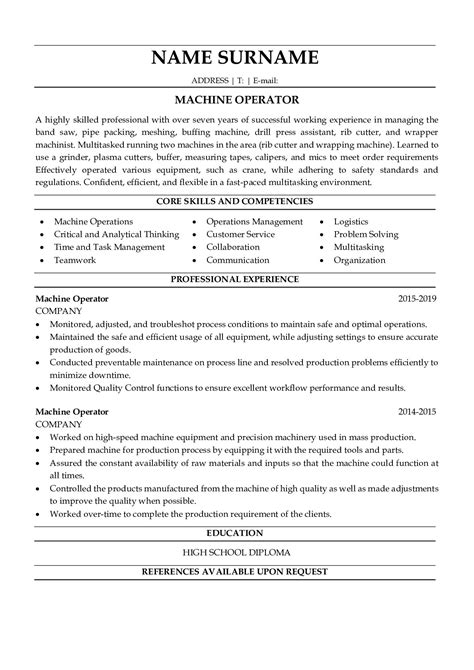 Resume Summary Examples For Mach   ine Operator