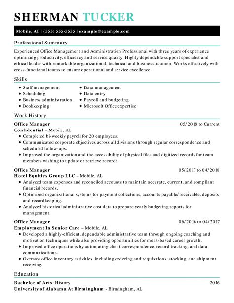 Resume Summary Statement For Administrative