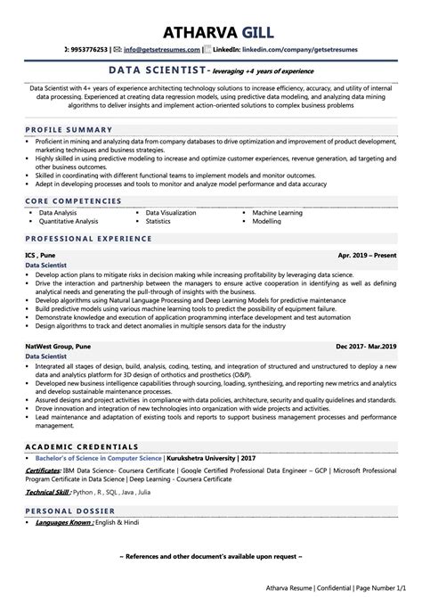 Resume Template For Data Science