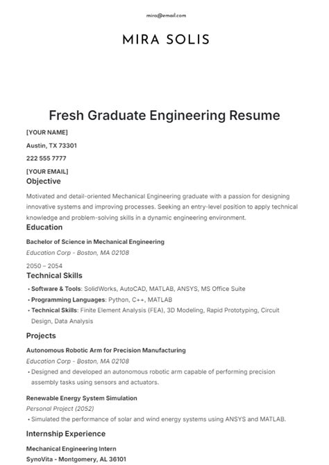 Resume Template For Engineering Graduate