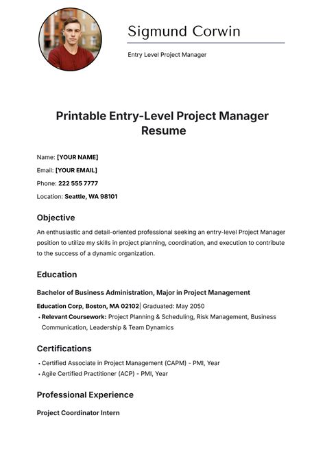 Resume Template For Entry Level Project Manager