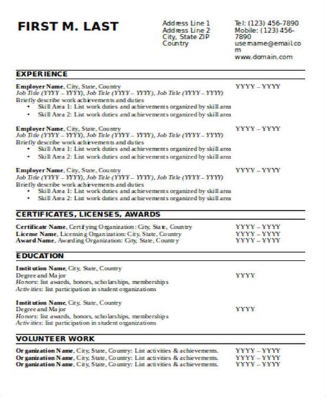 Resume Template For Experience Candidate Doc