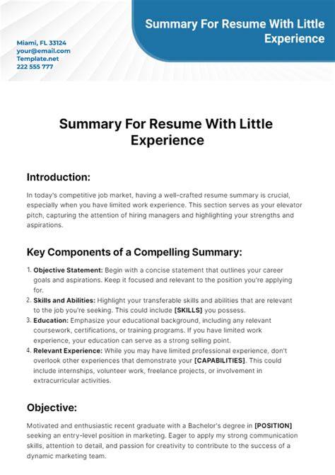Resume Template For Little Experience