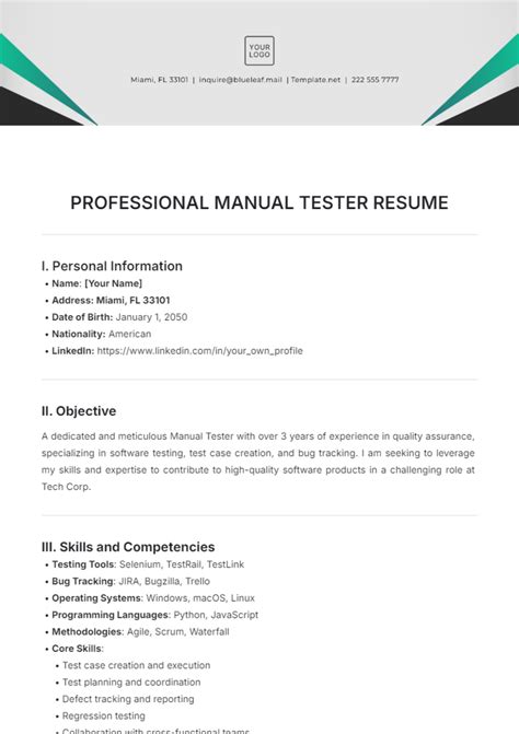 Resume Template For Manual Testing