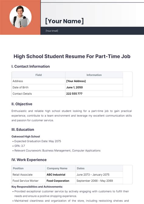 Resume Template For Part Time Student