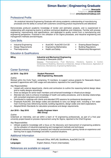 Resume Template For Recent Engineering Grad