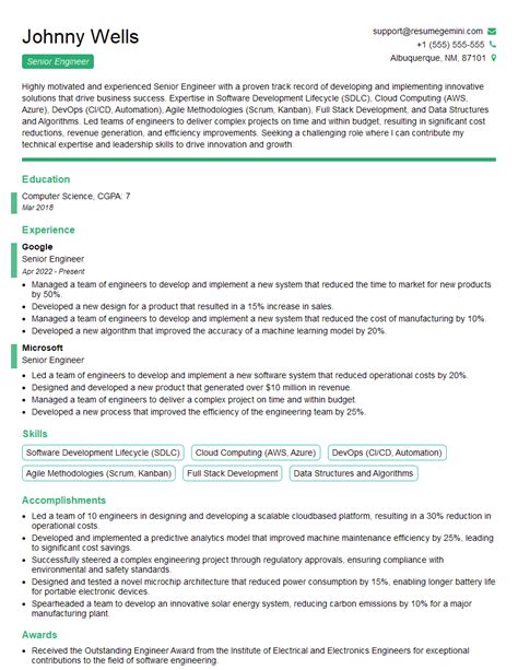 Resume Template For Senior Support Engineer In Database