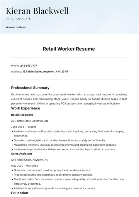 Resume Template Retail