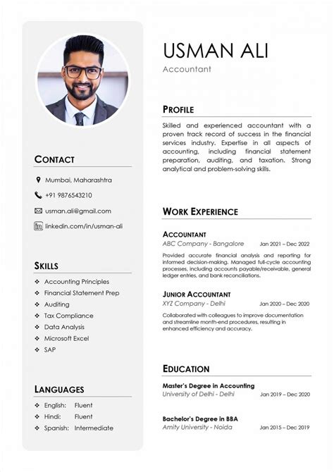 Resume Template Word Photo